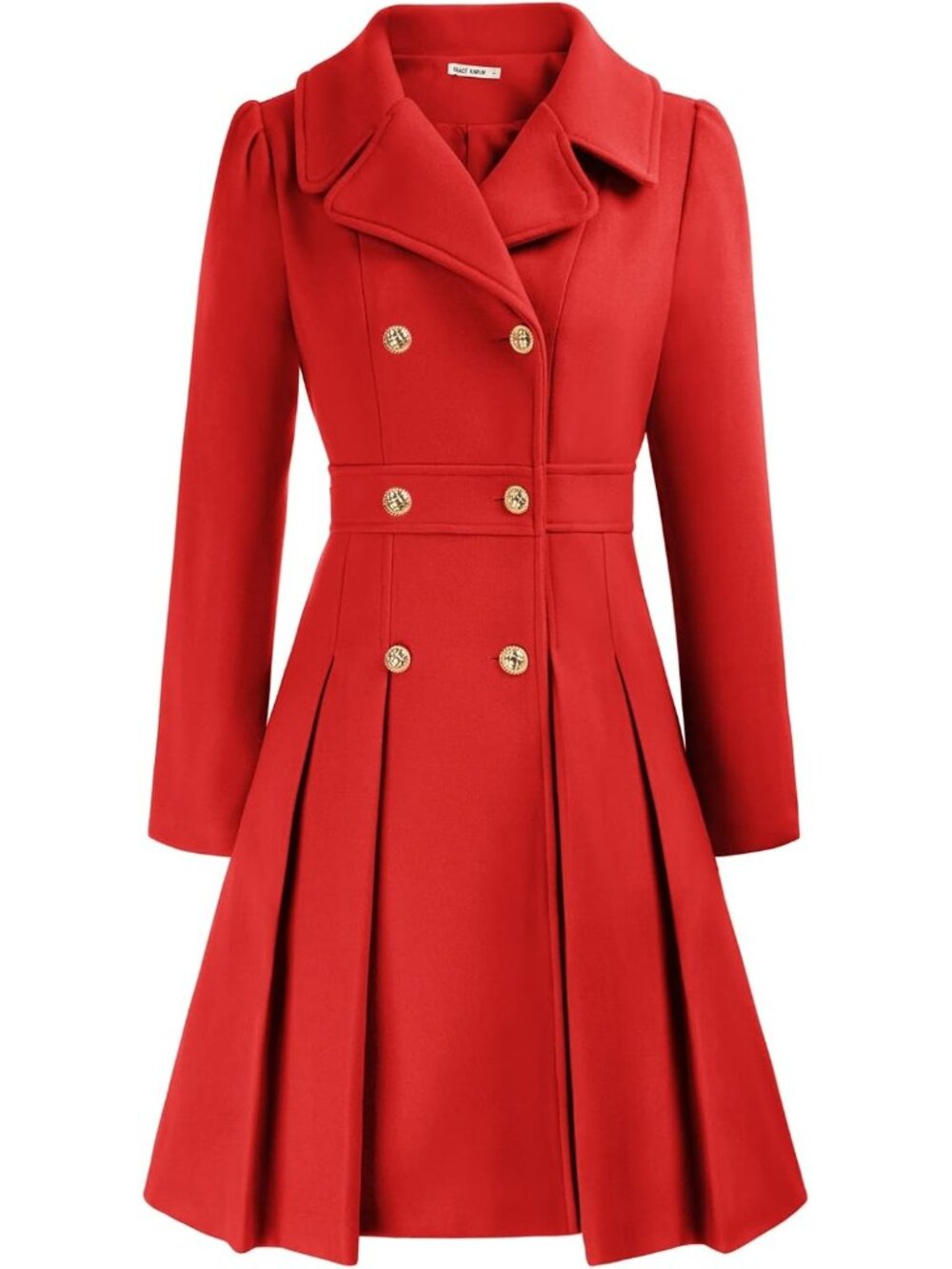 Women's Red Fashion Notch Lapel Double Breasted Thick A Line Jacket Trench Coat
